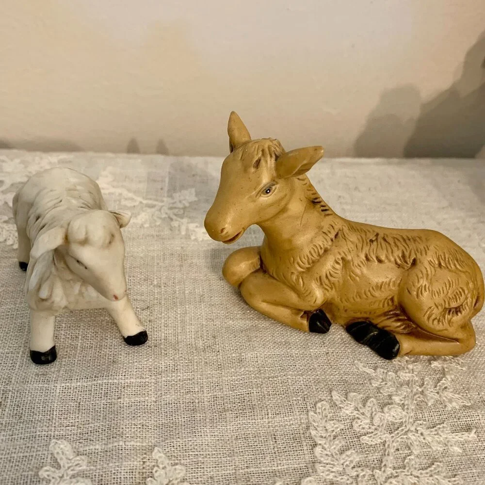 Beautiful Vintage Hand Painted Nativity Donkey and Lamb Replacement Pieces